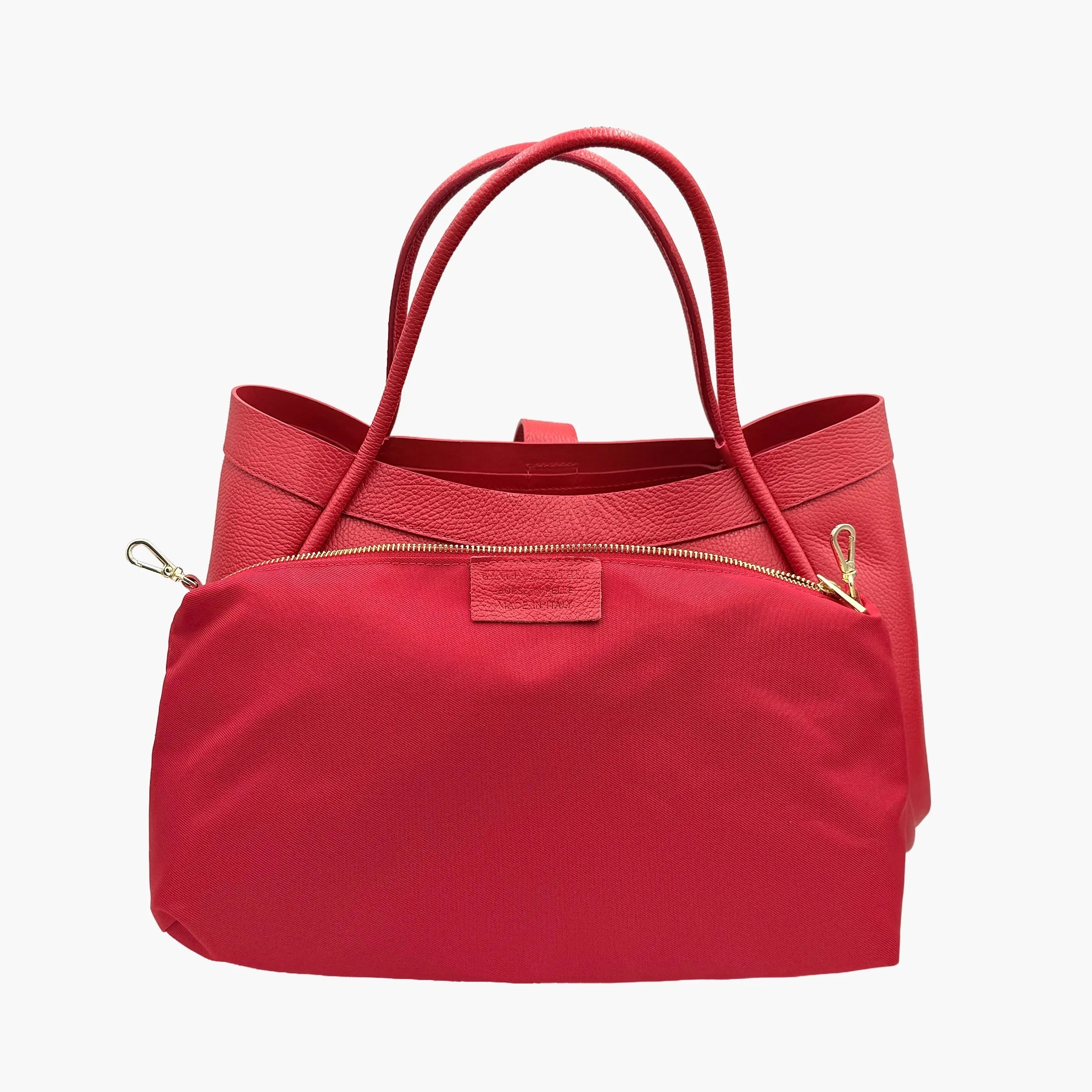 Shoulder Bag With A Beautiful Pochette In Genuine Leather Made In Italy